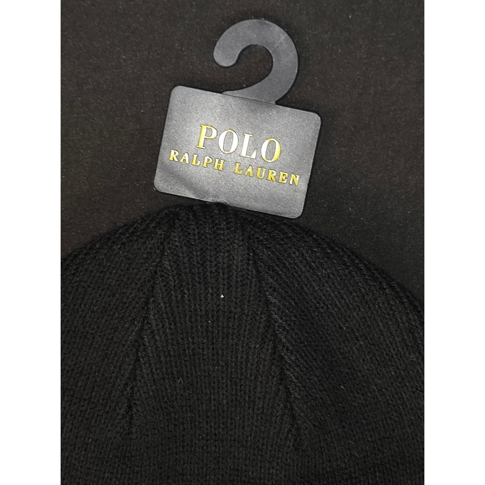 Polo Ralph Lauren Black Knit Beanie Hat Big Red Pony Logo NWT - Picture 4 of 5